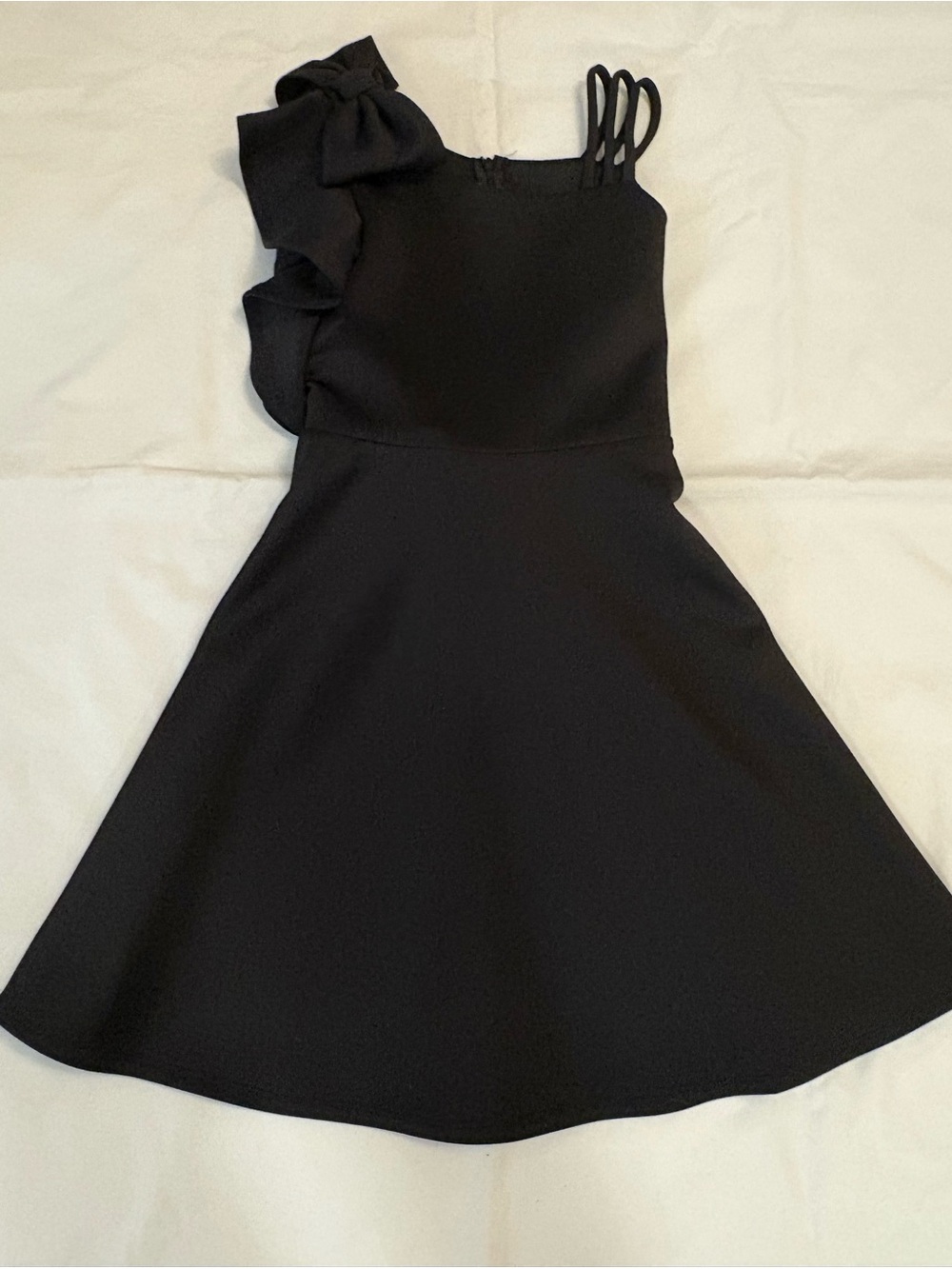 Bonnie Jean Black One-Shoulder Ruffle Dress with Bow Triple-Strap Accent 14
